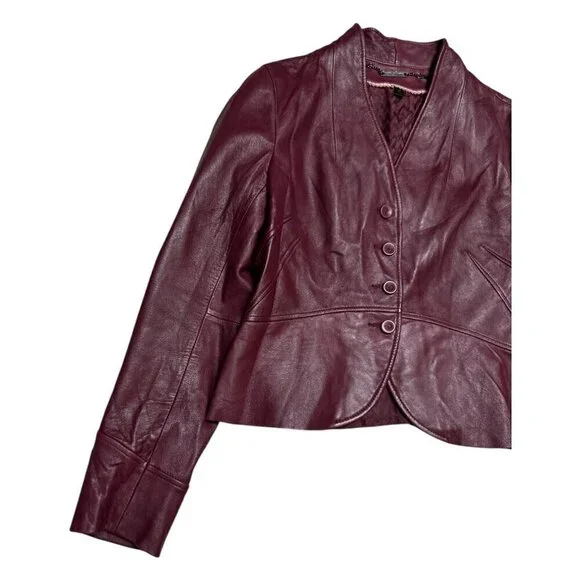 WILSONS LEATHER Designer GENUINE LEATHER Cropped Casual Jacket Womens Medium - Picture 4 of 7